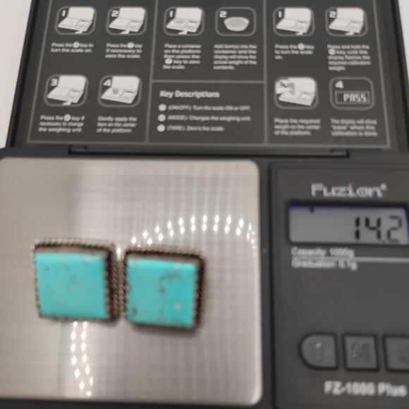 Joan Slifka Square Turquoise and Sterling Silver Post Back Earrings - Picture 5 of 5